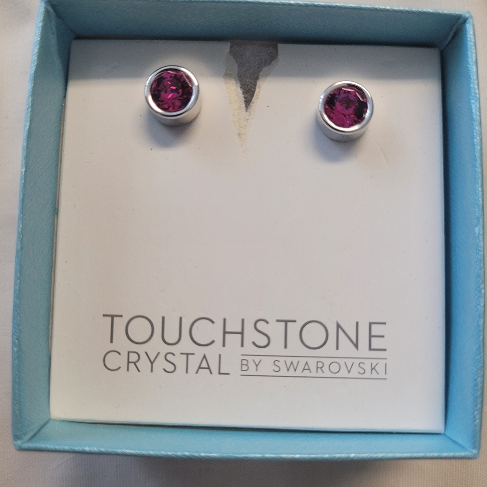Touchstone Crystal by Swarovski Crystal  pink round stud earrings